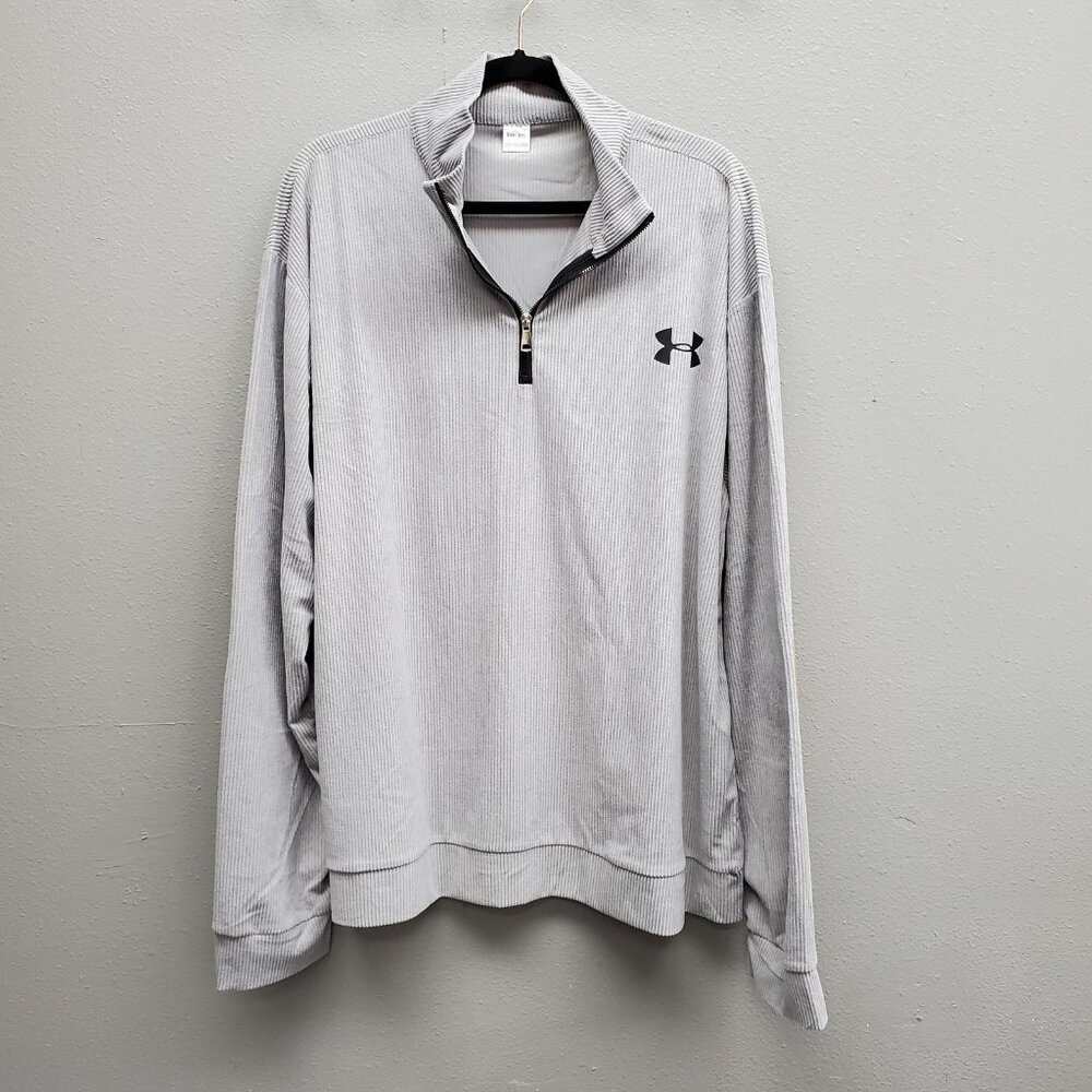 Under Armour Pullover Mens 2XL Gray Quarter Zip Athletic Elbow Patch Sweatshirt